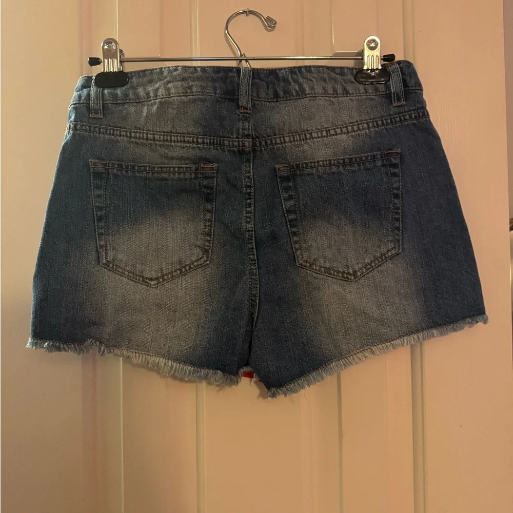 Fire Los Angeles Women’s Distressed American Flag Denim Women Shorts - Picture 2 of 5